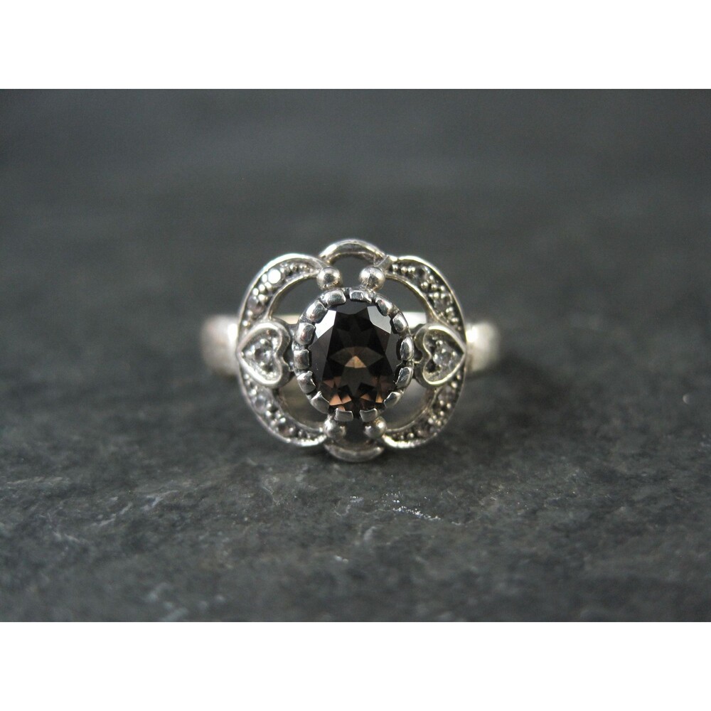Vintage Smoky Topaz Heart Ring in Sterling Silver Size 8